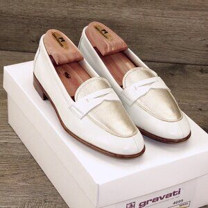 *NEW* $595 Neiman Marcus GRAVATI Women's 6.5 N Narrow White/Gold * add $15 Trees